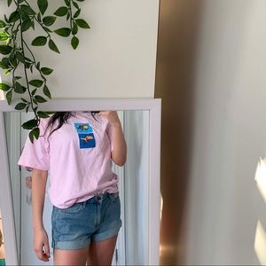 medium wash blue denim shorts